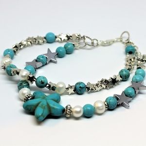 Plus size, turquoise and pearl bracelet